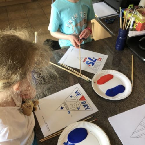 Jack and Sophie painted bunting ready for VE day
